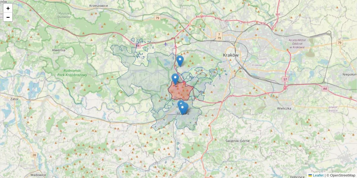 Szczegółowa mapa kodu pocztowego 30-398 z granicami, sąsiednimi kodami pocztowymi i urzędami pocztowymi