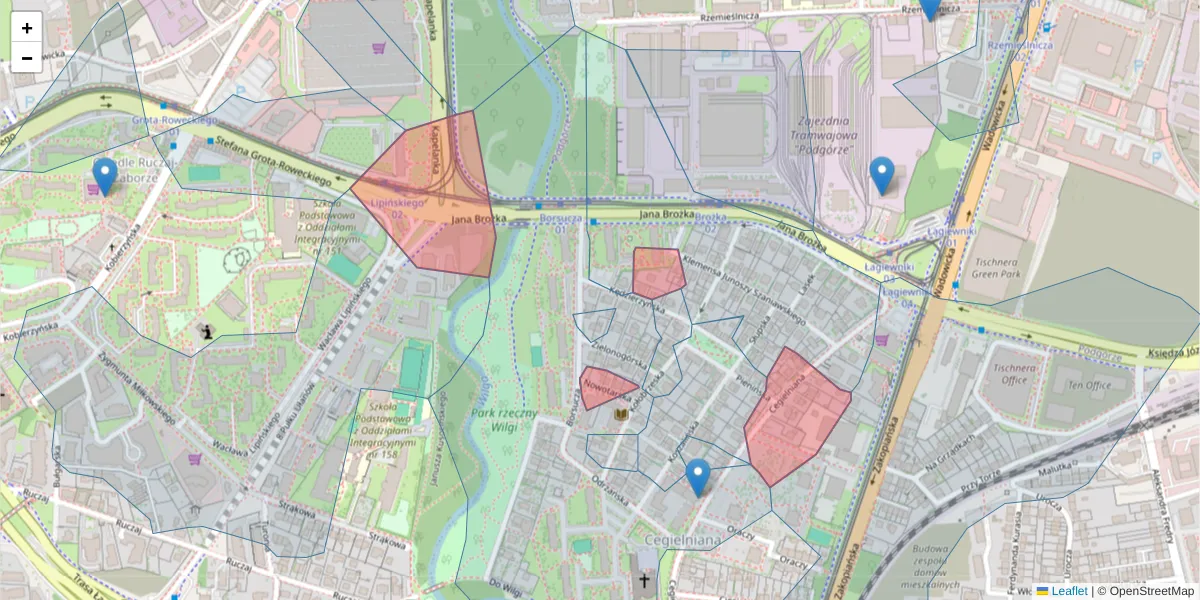 Szczegółowa mapa kodu pocztowego 30-404 z granicami, sąsiednimi kodami pocztowymi i urzędami pocztowymi
