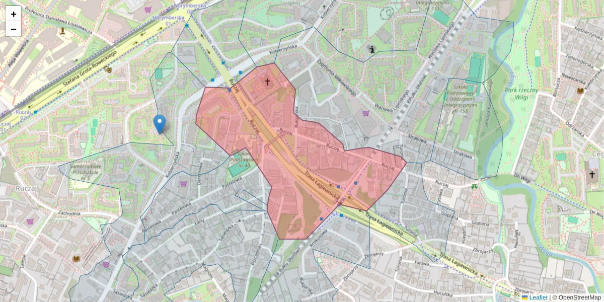 Szczegółowa mapa kodu pocztowego 30-409 z granicami, sąsiednimi kodami pocztowymi i urzędami pocztowymi