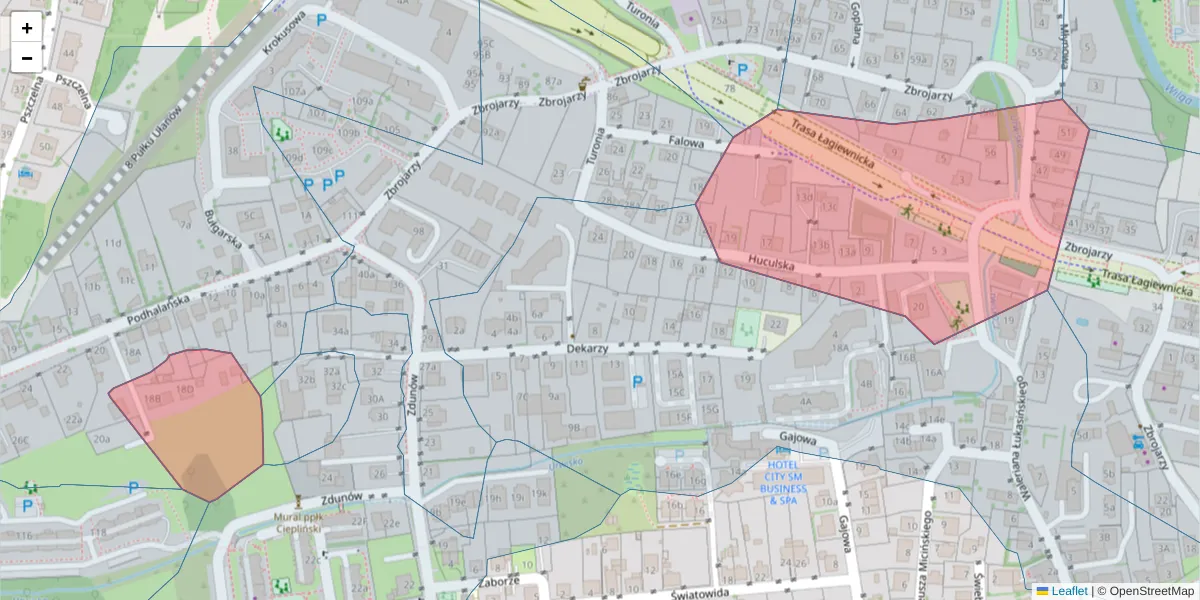 Szczegółowa mapa kodu pocztowego 30-413 z granicami, sąsiednimi kodami pocztowymi i urzędami pocztowymi