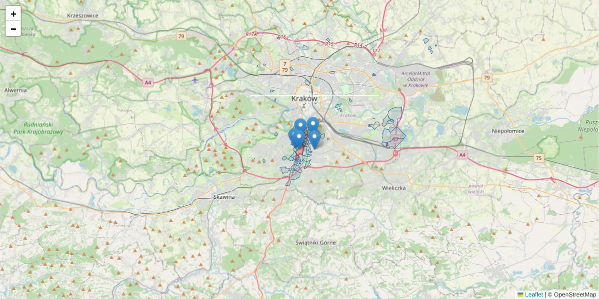 Szczegółowa mapa kodu pocztowego 30-418 z granicami, sąsiednimi kodami pocztowymi i urzędami pocztowymi