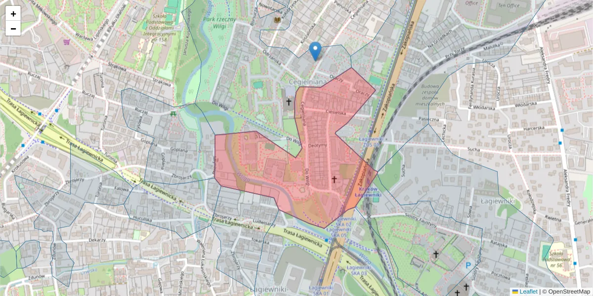 Szczegółowa mapa kodu pocztowego 30-419 z granicami, sąsiednimi kodami pocztowymi i urzędami pocztowymi
