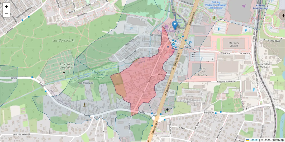 Szczegółowa mapa kodu pocztowego 30-421 z granicami, sąsiednimi kodami pocztowymi i urzędami pocztowymi