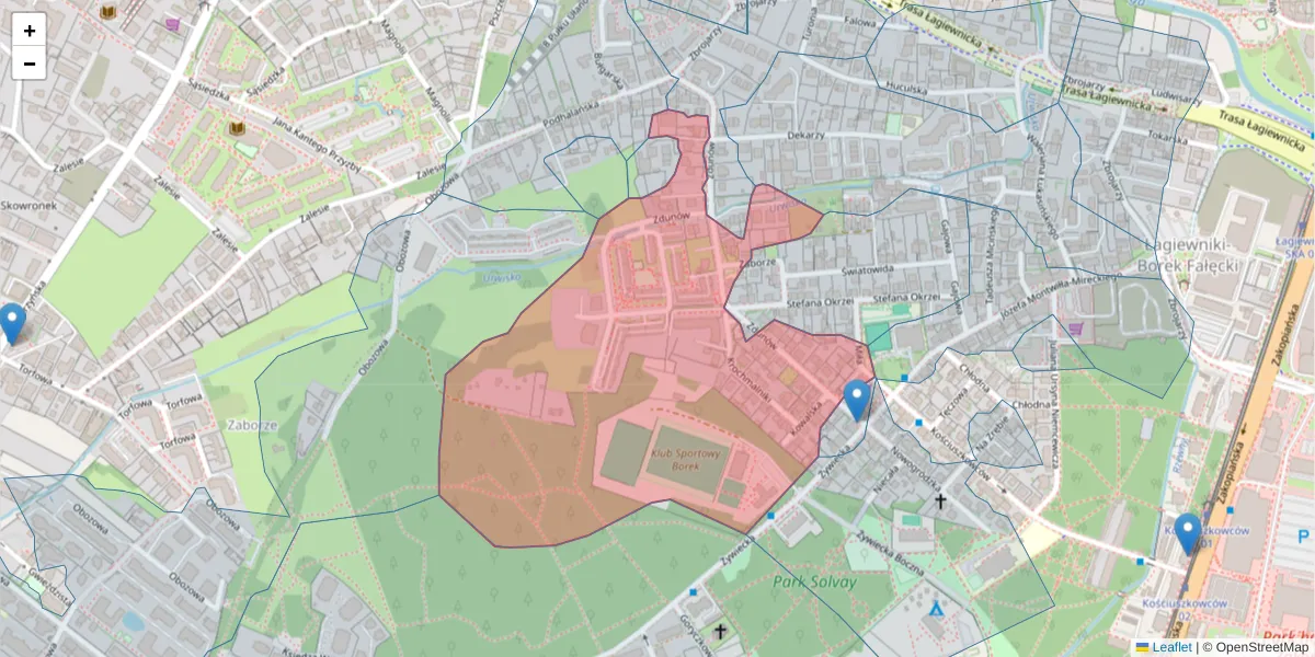 Szczegółowa mapa kodu pocztowego 30-428 z granicami, sąsiednimi kodami pocztowymi i urzędami pocztowymi