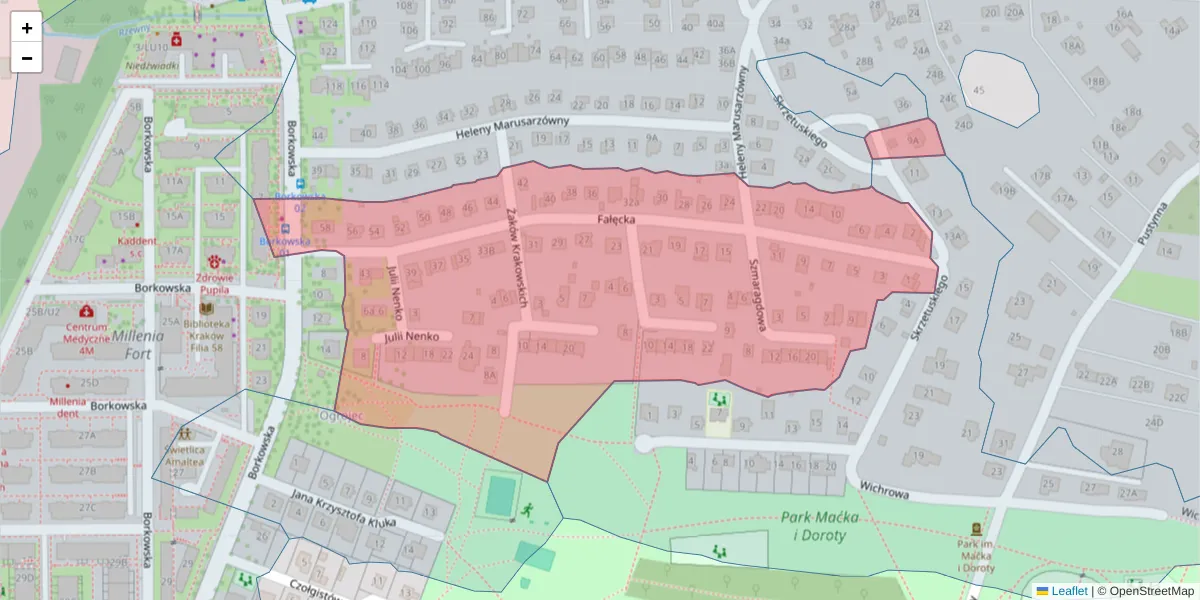 Szczegółowa mapa kodu pocztowego 30-441 z granicami, sąsiednimi kodami pocztowymi i urzędami pocztowymi