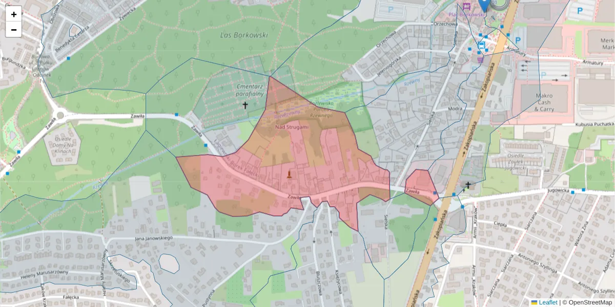 Szczegółowa mapa kodu pocztowego 30-442 z granicami, sąsiednimi kodami pocztowymi i urzędami pocztowymi