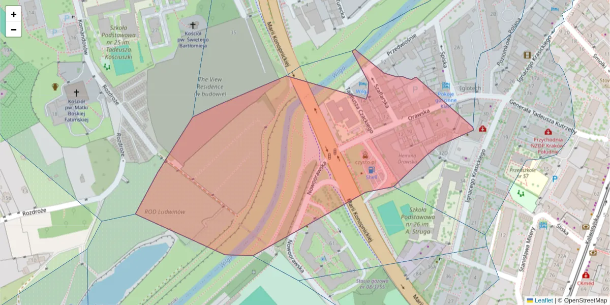 Szczegółowa mapa kodu pocztowego 30-501 z granicami, sąsiednimi kodami pocztowymi i urzędami pocztowymi