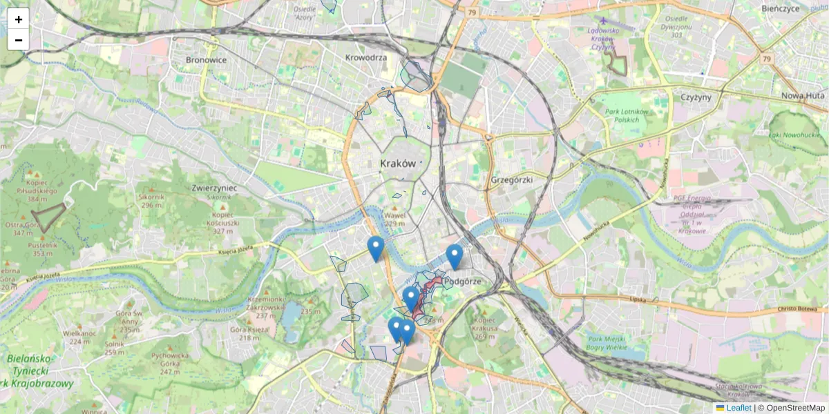 Szczegółowa mapa kodu pocztowego 30-504 z granicami, sąsiednimi kodami pocztowymi i urzędami pocztowymi