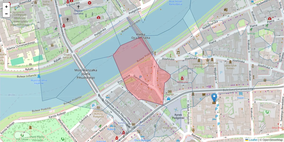 Szczegółowa mapa kodu pocztowego 30-506 z granicami, sąsiednimi kodami pocztowymi i urzędami pocztowymi