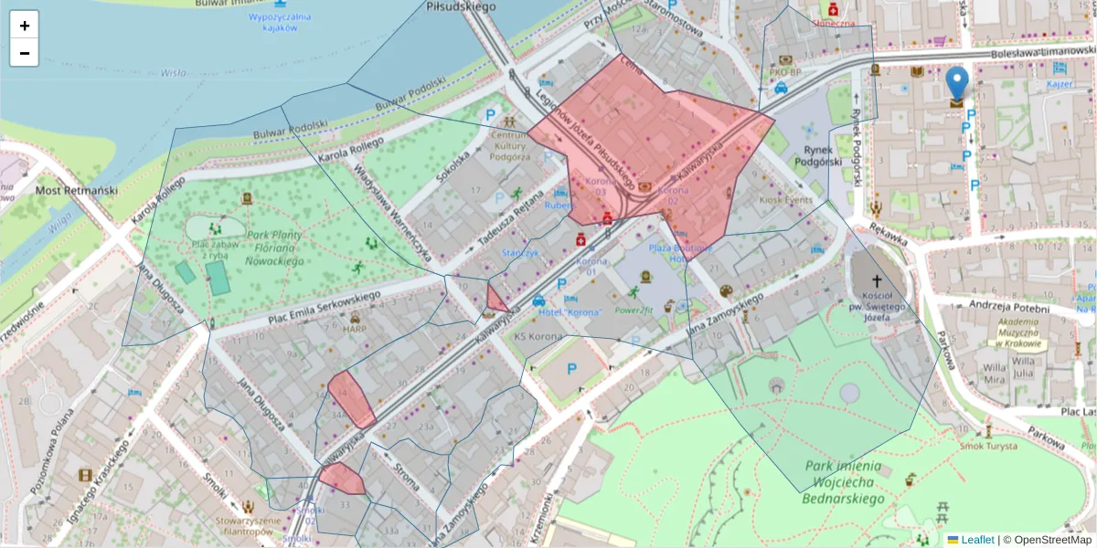 Szczegółowa mapa kodu pocztowego 30-509 z granicami, sąsiednimi kodami pocztowymi i urzędami pocztowymi