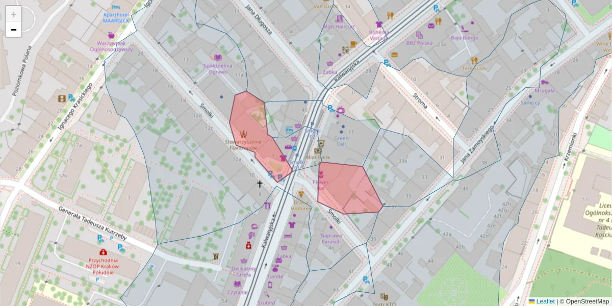 Szczegółowa mapa kodu pocztowego 30-515 z granicami, sąsiednimi kodami pocztowymi i urzędami pocztowymi