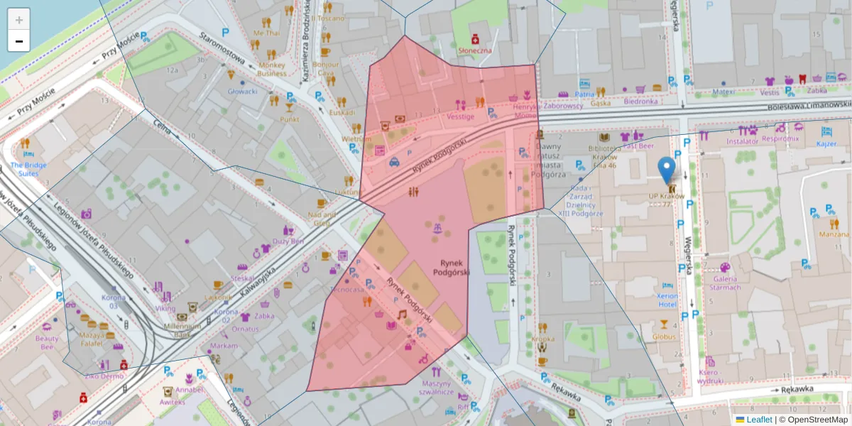 Szczegółowa mapa kodu pocztowego 30-518 z granicami, sąsiednimi kodami pocztowymi i urzędami pocztowymi