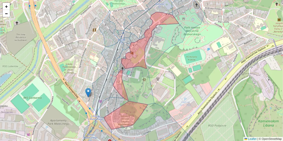 Szczegółowa mapa kodu pocztowego 30-523 z granicami, sąsiednimi kodami pocztowymi i urzędami pocztowymi