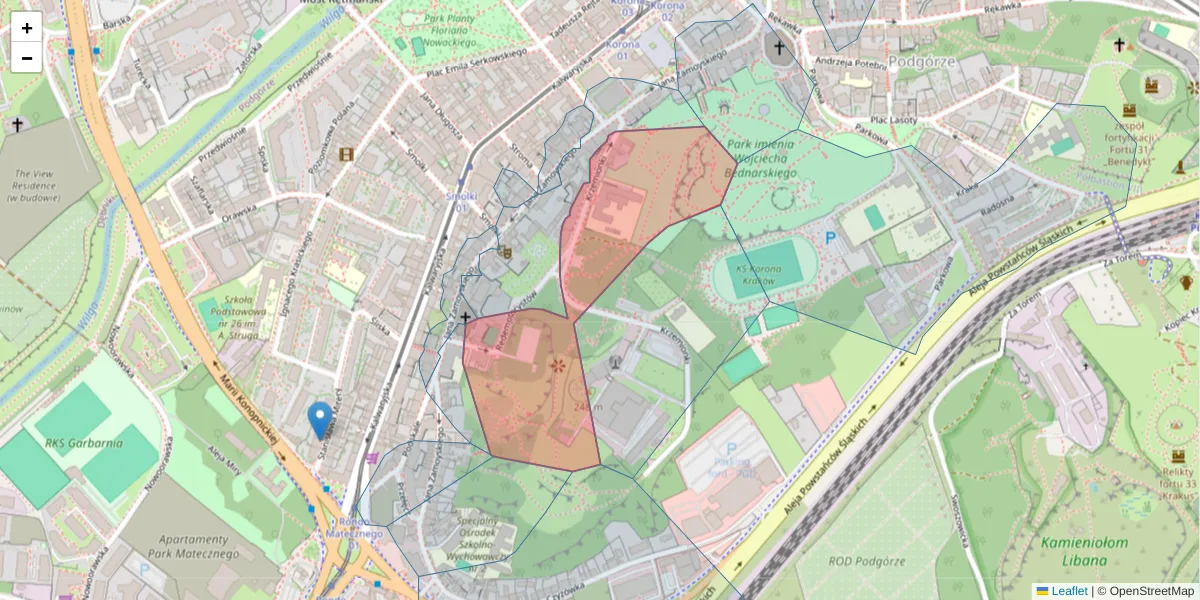 Szczegółowa mapa kodu pocztowego 30-525 z granicami, sąsiednimi kodami pocztowymi i urzędami pocztowymi