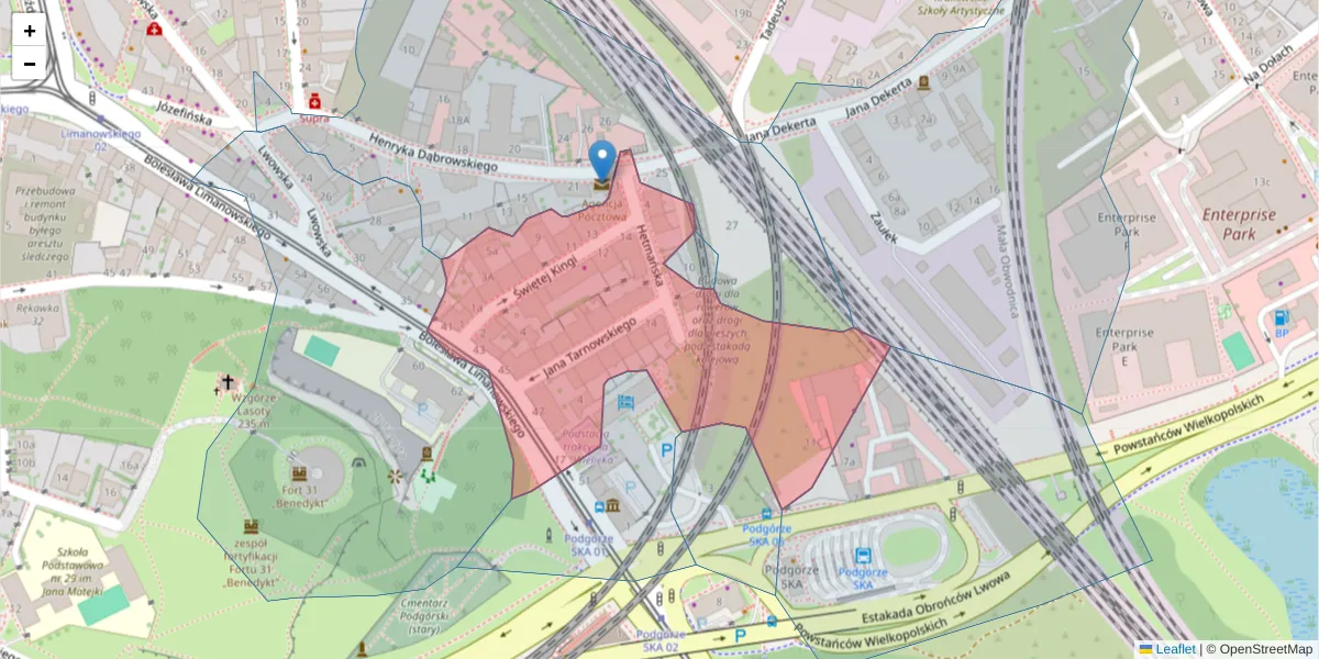 Szczegółowa mapa kodu pocztowego 30-528 z granicami, sąsiednimi kodami pocztowymi i urzędami pocztowymi