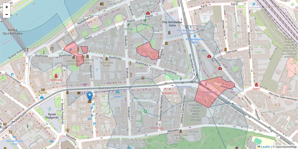 Szczegółowa mapa kodu pocztowego 30-529 z granicami, sąsiednimi kodami pocztowymi i urzędami pocztowymi