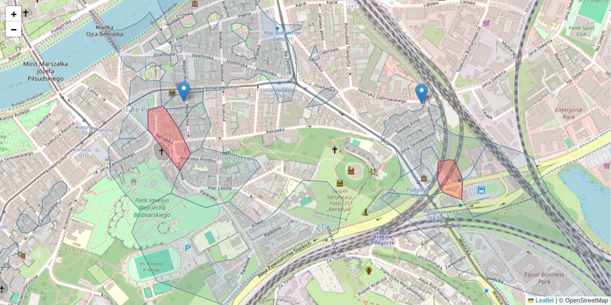 Szczegółowa mapa kodu pocztowego 30-533 z granicami, sąsiednimi kodami pocztowymi i urzędami pocztowymi