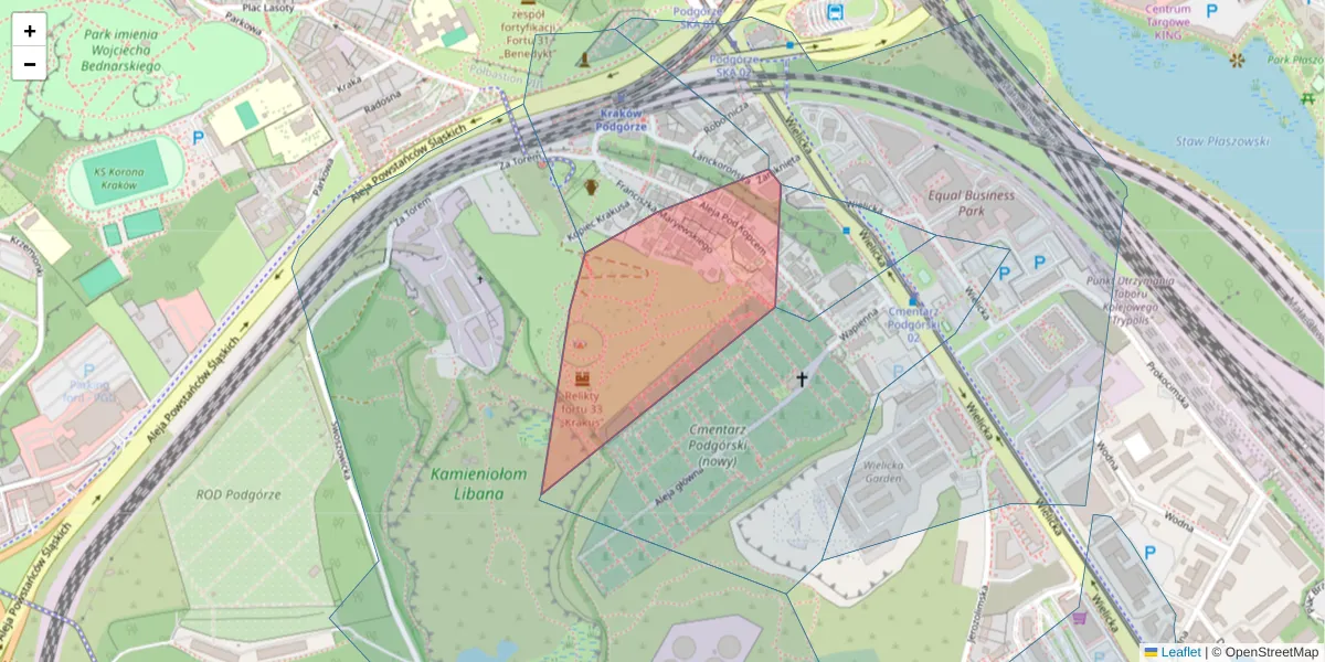 Szczegółowa mapa kodu pocztowego 30-543 z granicami, sąsiednimi kodami pocztowymi i urzędami pocztowymi
