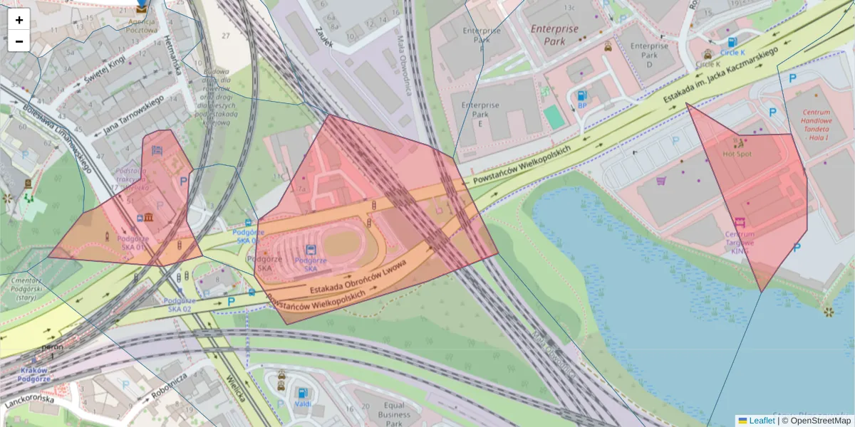 Szczegółowa mapa kodu pocztowego 30-553 z granicami, sąsiednimi kodami pocztowymi i urzędami pocztowymi