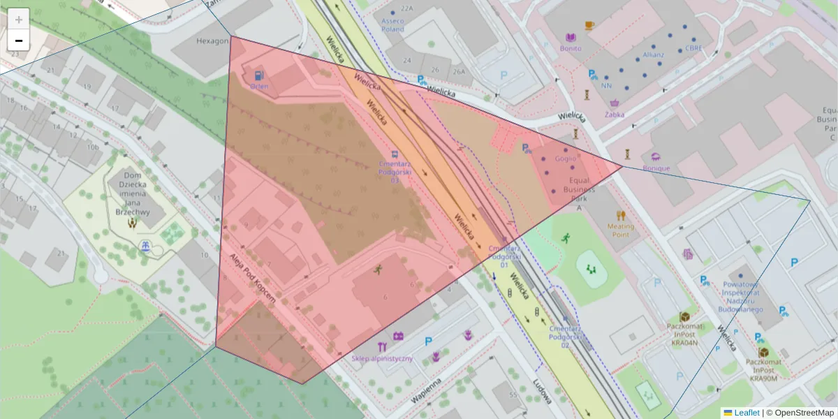 Szczegółowa mapa kodu pocztowego 30-554 z granicami, sąsiednimi kodami pocztowymi i urzędami pocztowymi