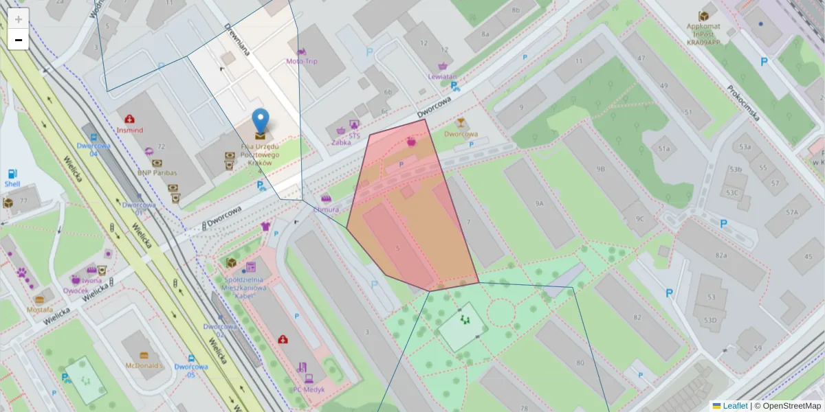 Szczegółowa mapa kodu pocztowego 30-559 z granicami, sąsiednimi kodami pocztowymi i urzędami pocztowymi