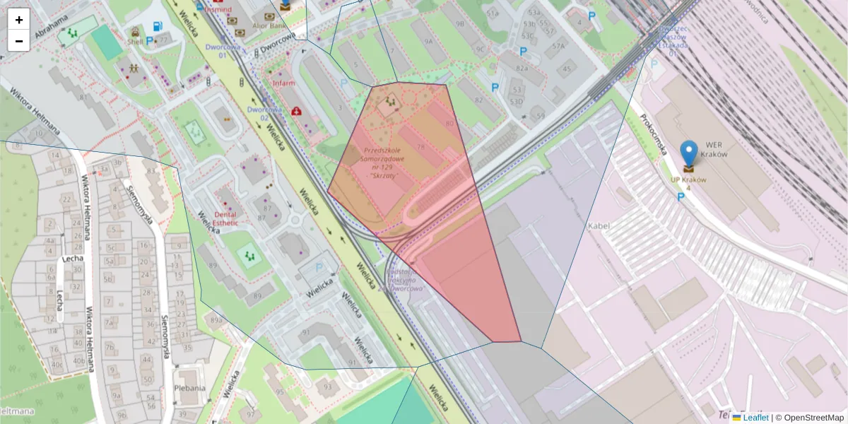 Szczegółowa mapa kodu pocztowego 30-561 z granicami, sąsiednimi kodami pocztowymi i urzędami pocztowymi