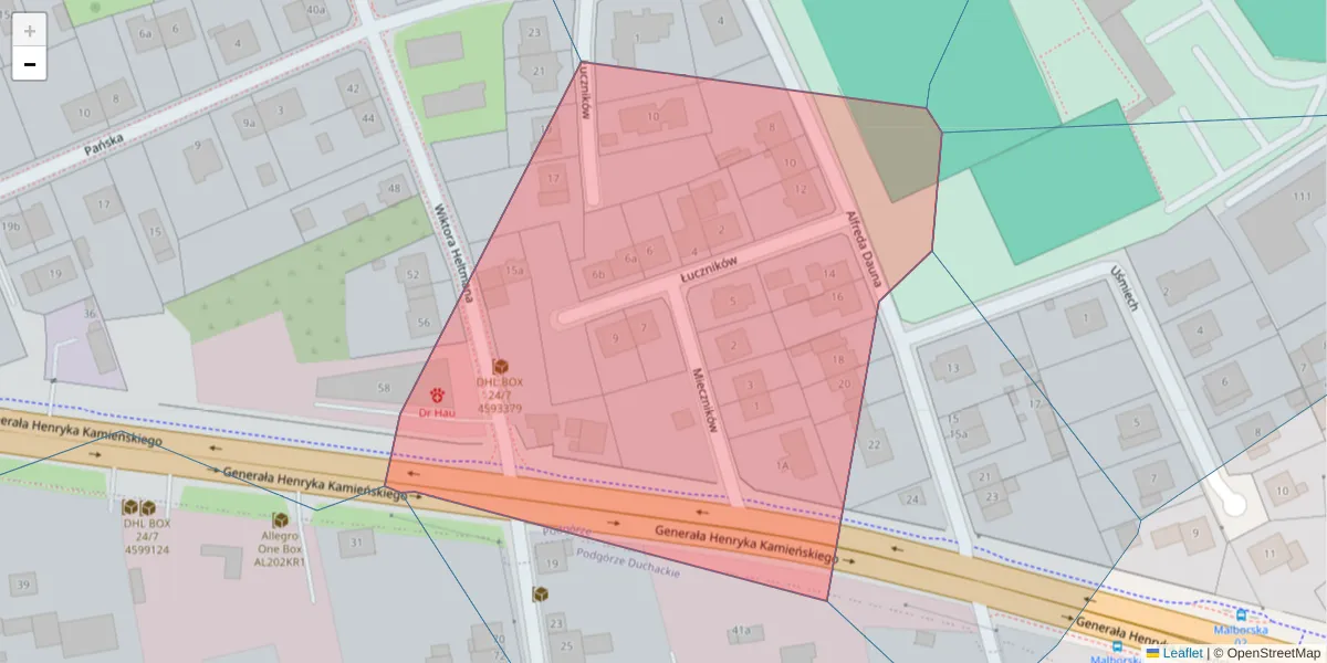Szczegółowa mapa kodu pocztowego 30-564 z granicami, sąsiednimi kodami pocztowymi i urzędami pocztowymi