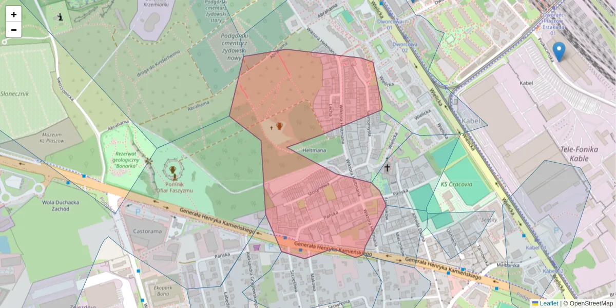Szczegółowa mapa kodu pocztowego 30-565 z granicami, sąsiednimi kodami pocztowymi i urzędami pocztowymi