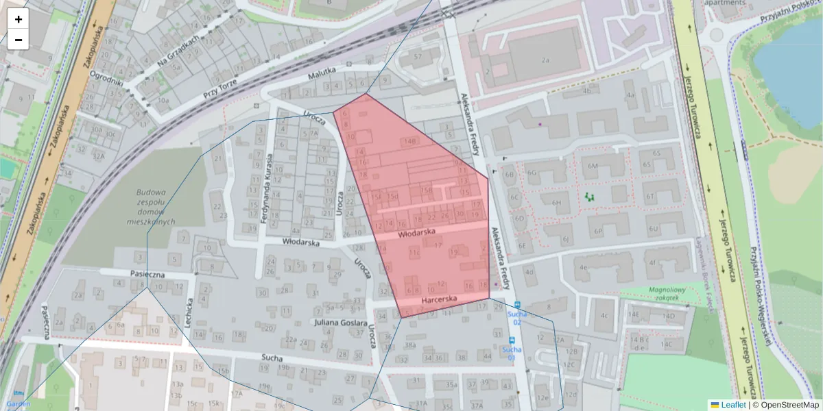 Szczegółowa mapa kodu pocztowego 30-604 z granicami, sąsiednimi kodami pocztowymi i urzędami pocztowymi