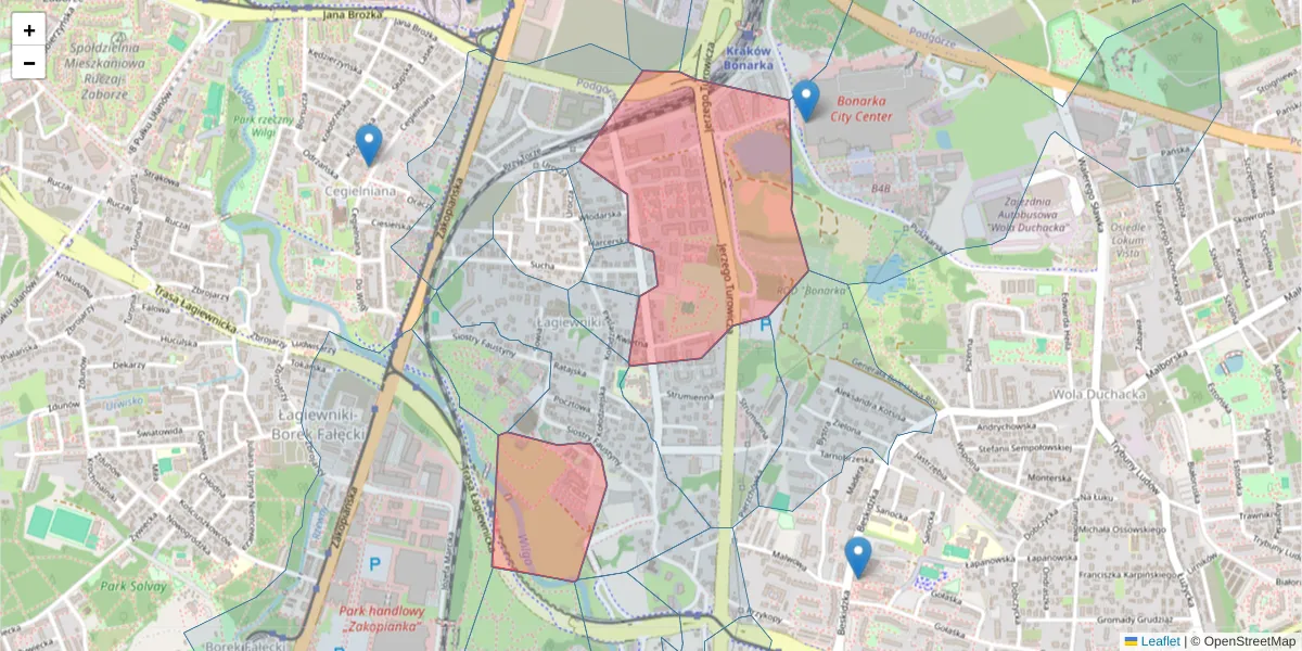 Szczegółowa mapa kodu pocztowego 30-605 z granicami, sąsiednimi kodami pocztowymi i urzędami pocztowymi