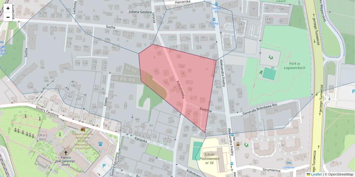 Szczegółowa mapa kodu pocztowego 30-607 z granicami, sąsiednimi kodami pocztowymi i urzędami pocztowymi