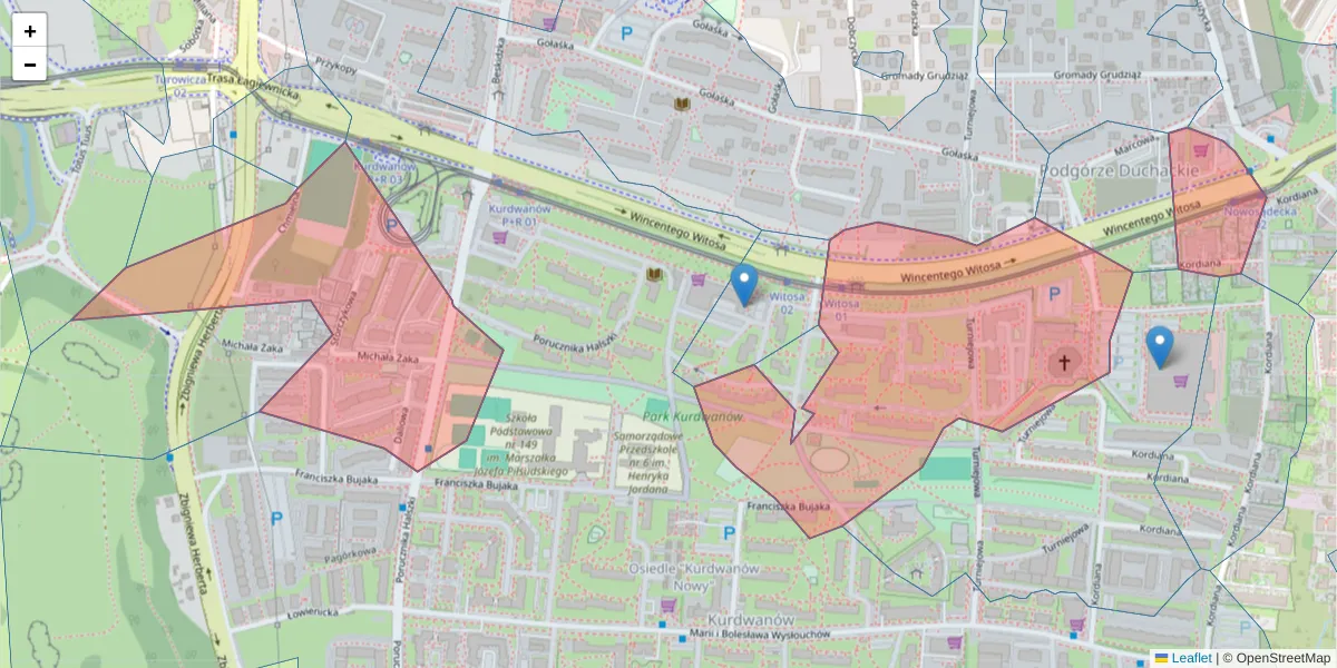 Szczegółowa mapa kodu pocztowego 30-612 z granicami, sąsiednimi kodami pocztowymi i urzędami pocztowymi