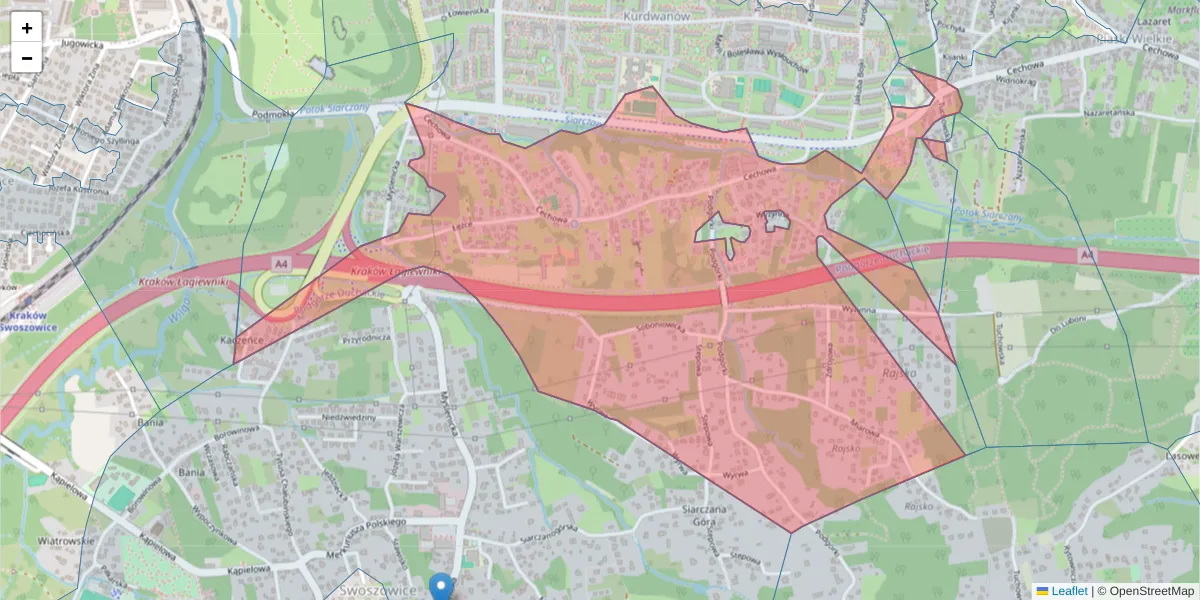 Szczegółowa mapa kodu pocztowego 30-614 z granicami, sąsiednimi kodami pocztowymi i urzędami pocztowymi