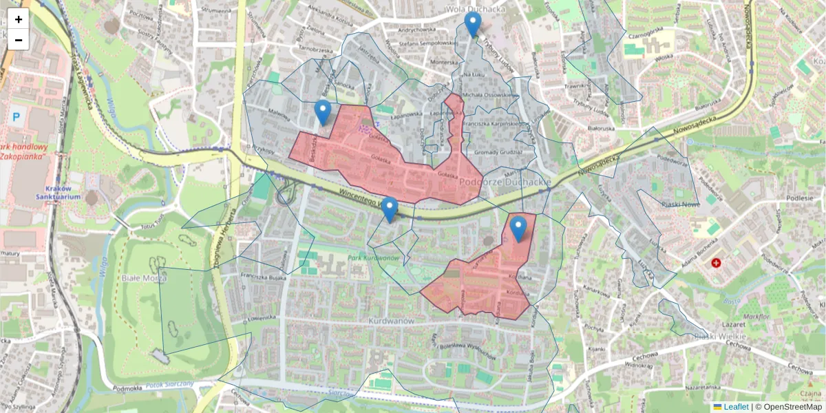 Szczegółowa mapa kodu pocztowego 30-619 z granicami, sąsiednimi kodami pocztowymi i urzędami pocztowymi