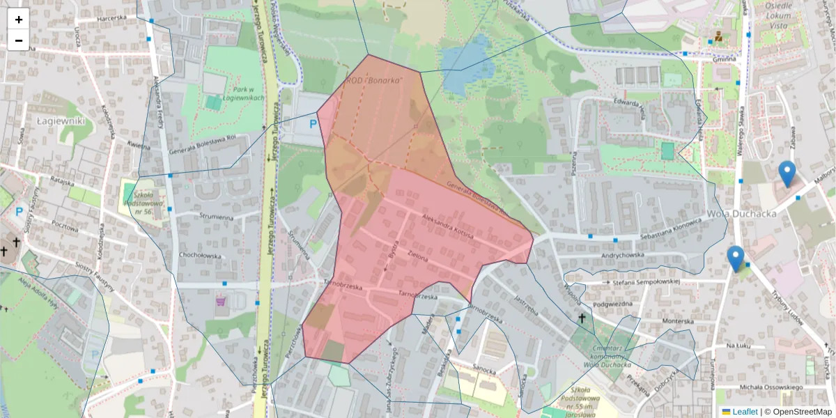 Szczegółowa mapa kodu pocztowego 30-623 z granicami, sąsiednimi kodami pocztowymi i urzędami pocztowymi