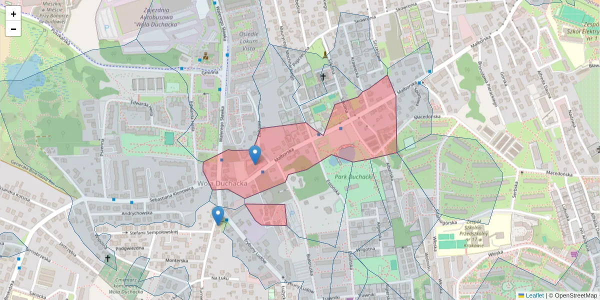 Szczegółowa mapa kodu pocztowego 30-624 z granicami, sąsiednimi kodami pocztowymi i urzędami pocztowymi