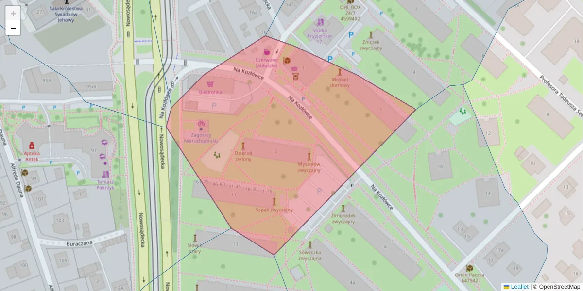 Szczegółowa mapa kodu pocztowego 30-631 z granicami, sąsiednimi kodami pocztowymi i urzędami pocztowymi