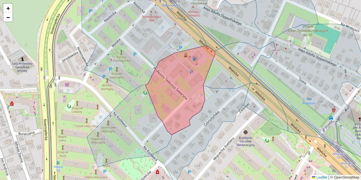 Szczegółowa mapa kodu pocztowego 30-632 z granicami, sąsiednimi kodami pocztowymi i urzędami pocztowymi