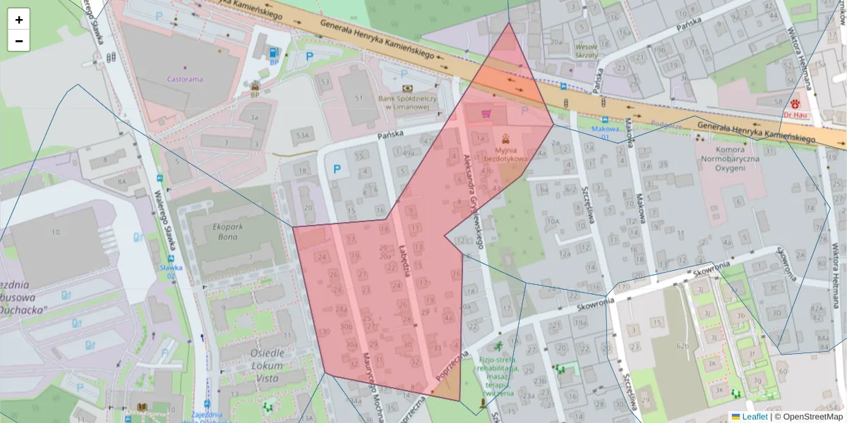 Szczegółowa mapa kodu pocztowego 30-651 z granicami, sąsiednimi kodami pocztowymi i urzędami pocztowymi