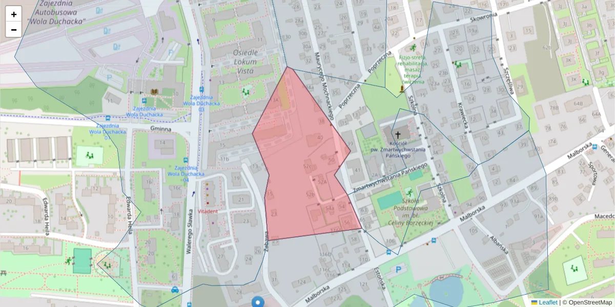 Szczegółowa mapa kodu pocztowego 30-652 z granicami, sąsiednimi kodami pocztowymi i urzędami pocztowymi
