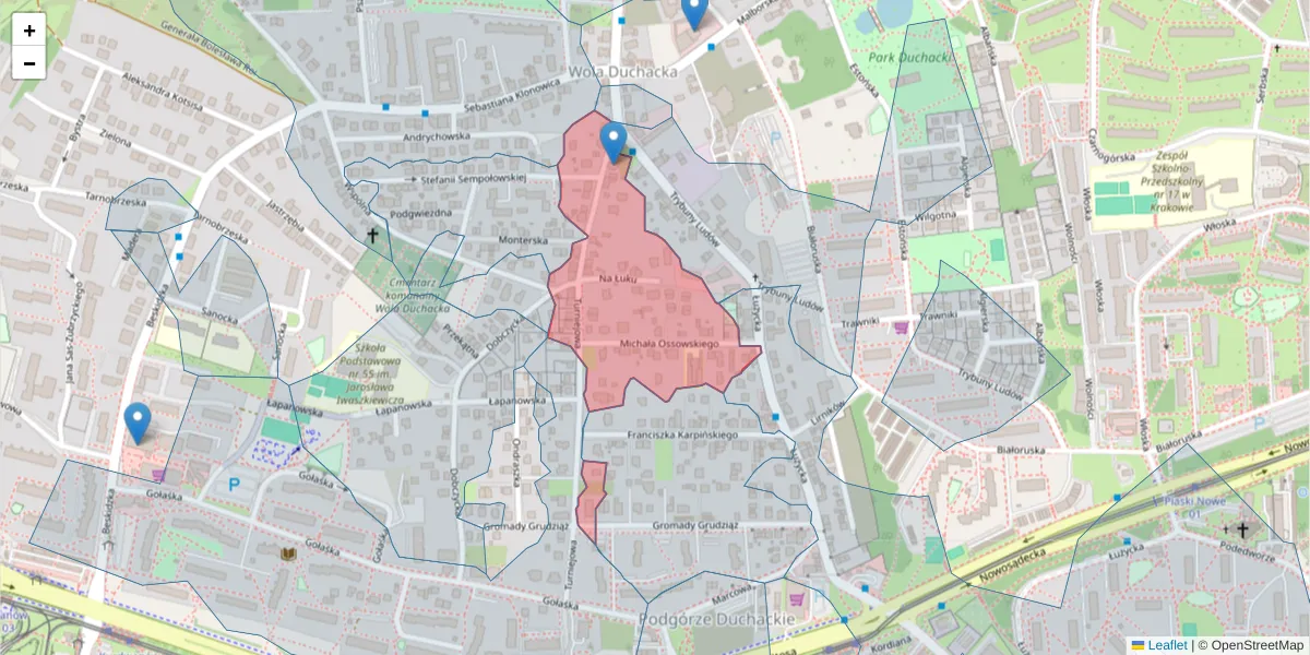 Szczegółowa mapa kodu pocztowego 30-656 z granicami, sąsiednimi kodami pocztowymi i urzędami pocztowymi
