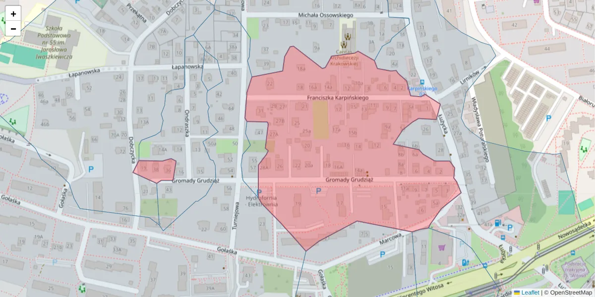 Szczegółowa mapa kodu pocztowego 30-657 z granicami, sąsiednimi kodami pocztowymi i urzędami pocztowymi