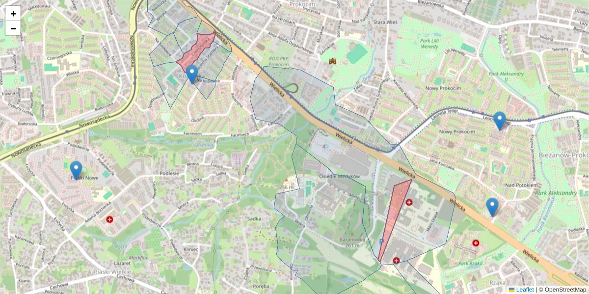 Szczegółowa mapa kodu pocztowego 30-665 z granicami, sąsiednimi kodami pocztowymi i urzędami pocztowymi