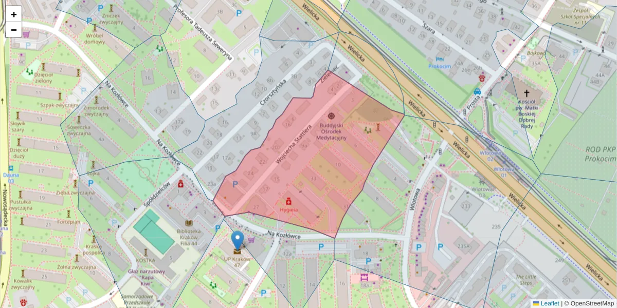 Szczegółowa mapa kodu pocztowego 30-666 z granicami, sąsiednimi kodami pocztowymi i urzędami pocztowymi