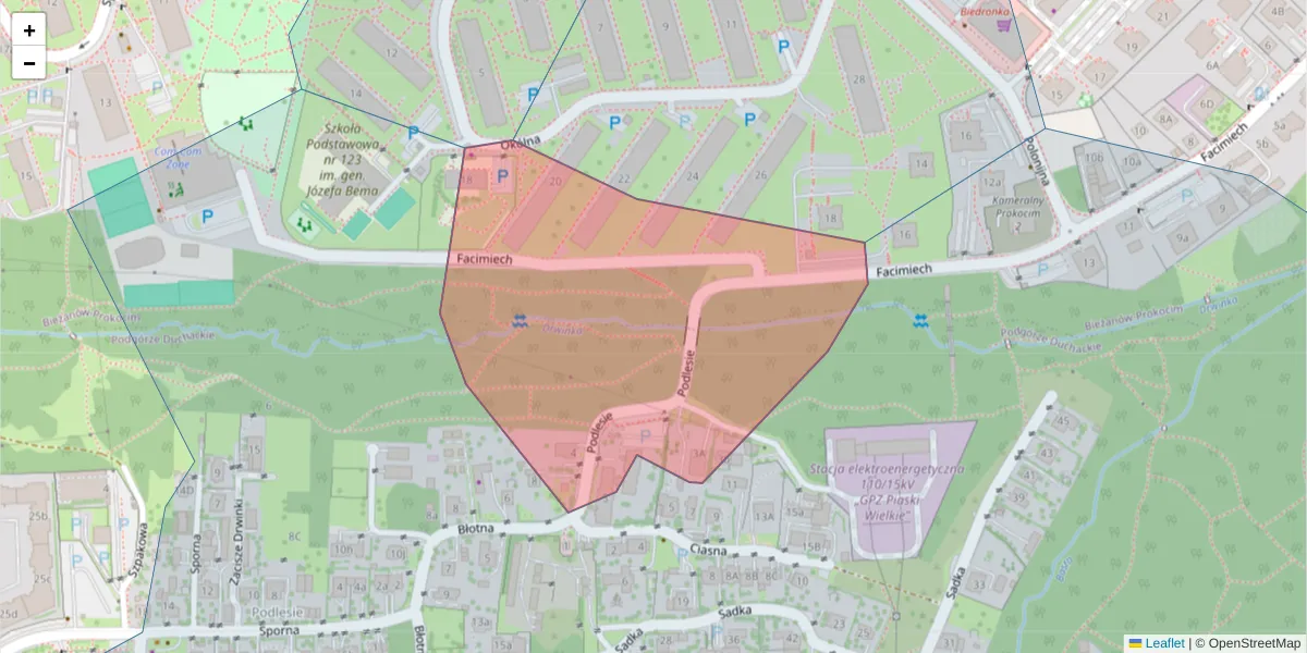 Szczegółowa mapa kodu pocztowego 30-667 z granicami, sąsiednimi kodami pocztowymi i urzędami pocztowymi