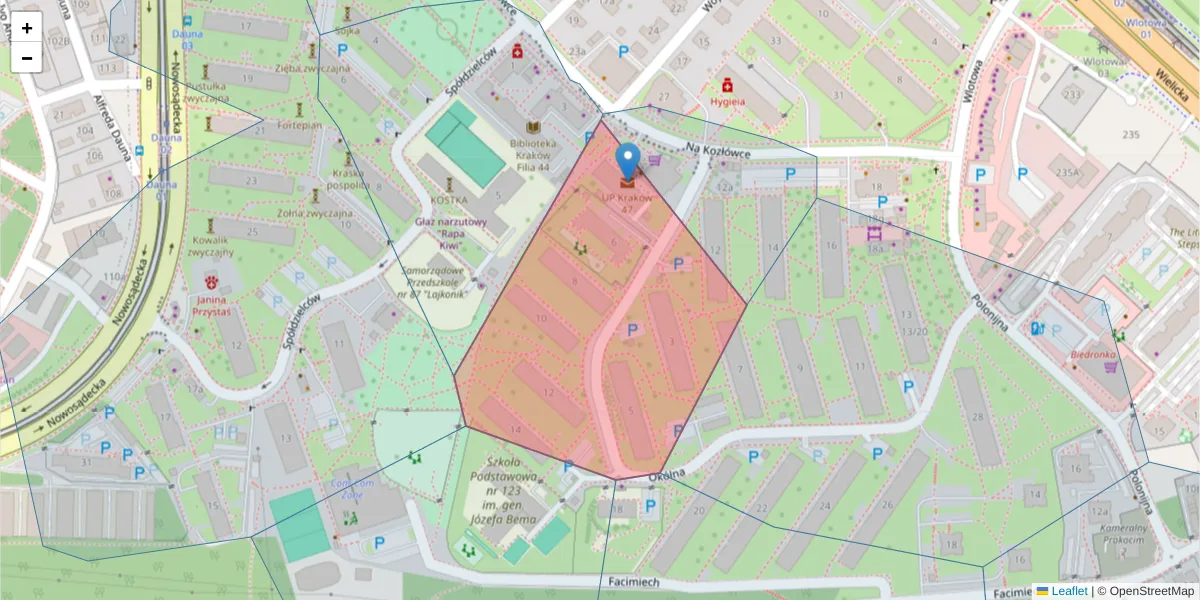 Szczegółowa mapa kodu pocztowego 30-681 z granicami, sąsiednimi kodami pocztowymi i urzędami pocztowymi