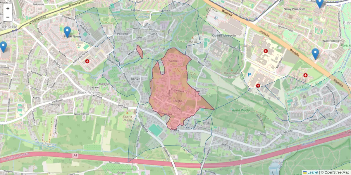 Szczegółowa mapa kodu pocztowego 30-689 z granicami, sąsiednimi kodami pocztowymi i urzędami pocztowymi