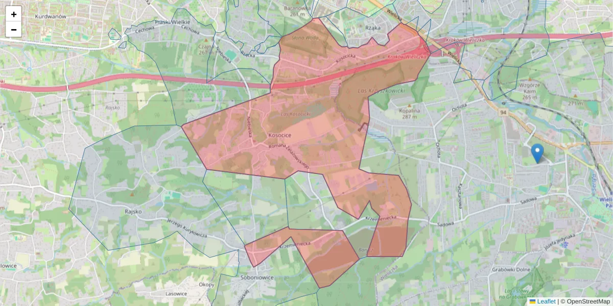 Szczegółowa mapa kodu pocztowego 30-694 z granicami, sąsiednimi kodami pocztowymi i urzędami pocztowymi