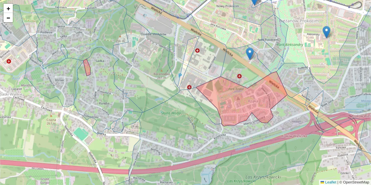 Szczegółowa mapa kodu pocztowego 30-695 z granicami, sąsiednimi kodami pocztowymi i urzędami pocztowymi