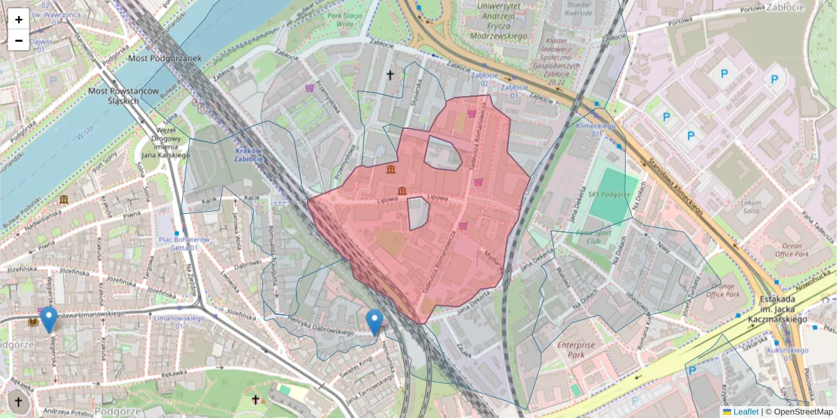 Szczegółowa mapa kodu pocztowego 30-702 z granicami, sąsiednimi kodami pocztowymi i urzędami pocztowymi
